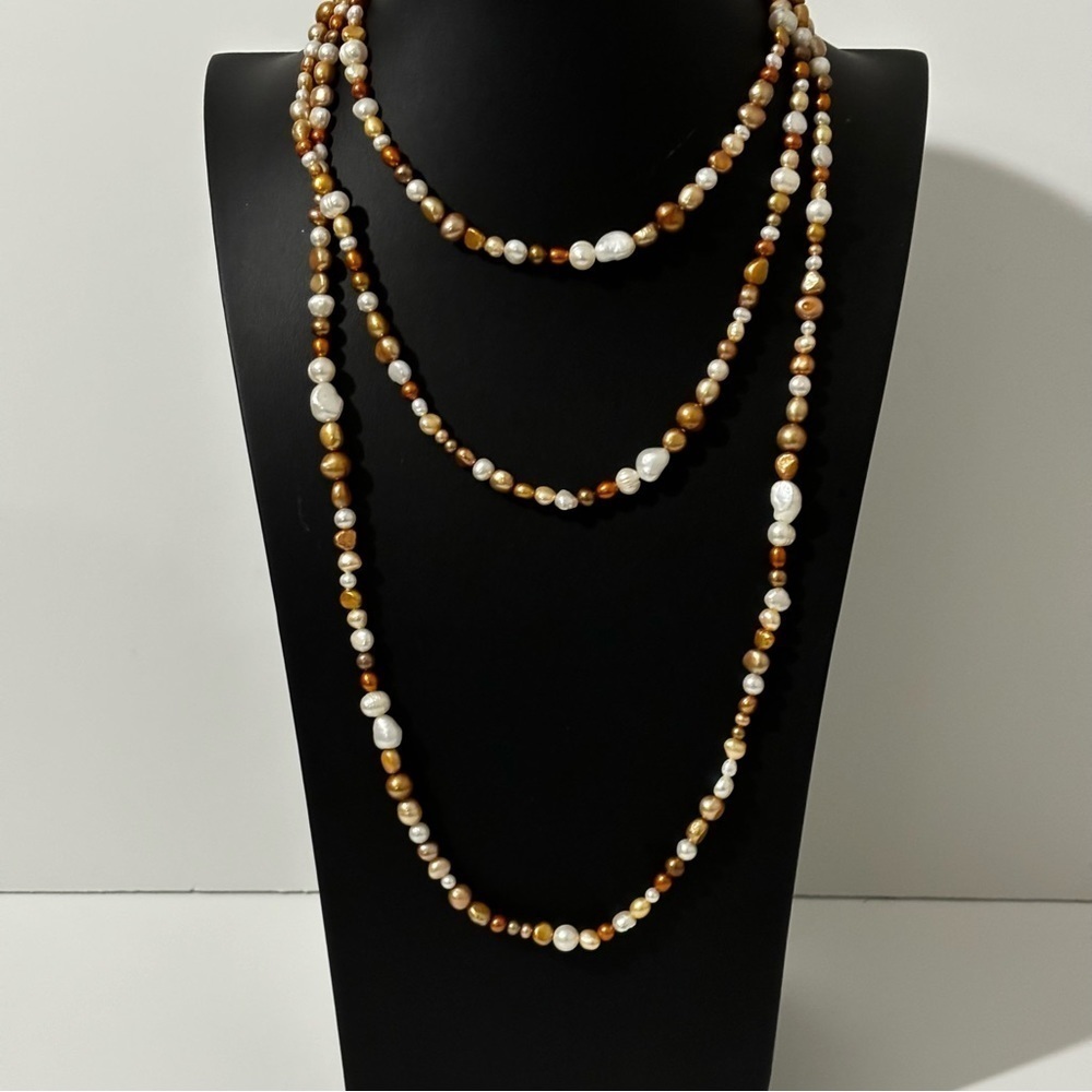 Real multi color pearl 34” drop necklace